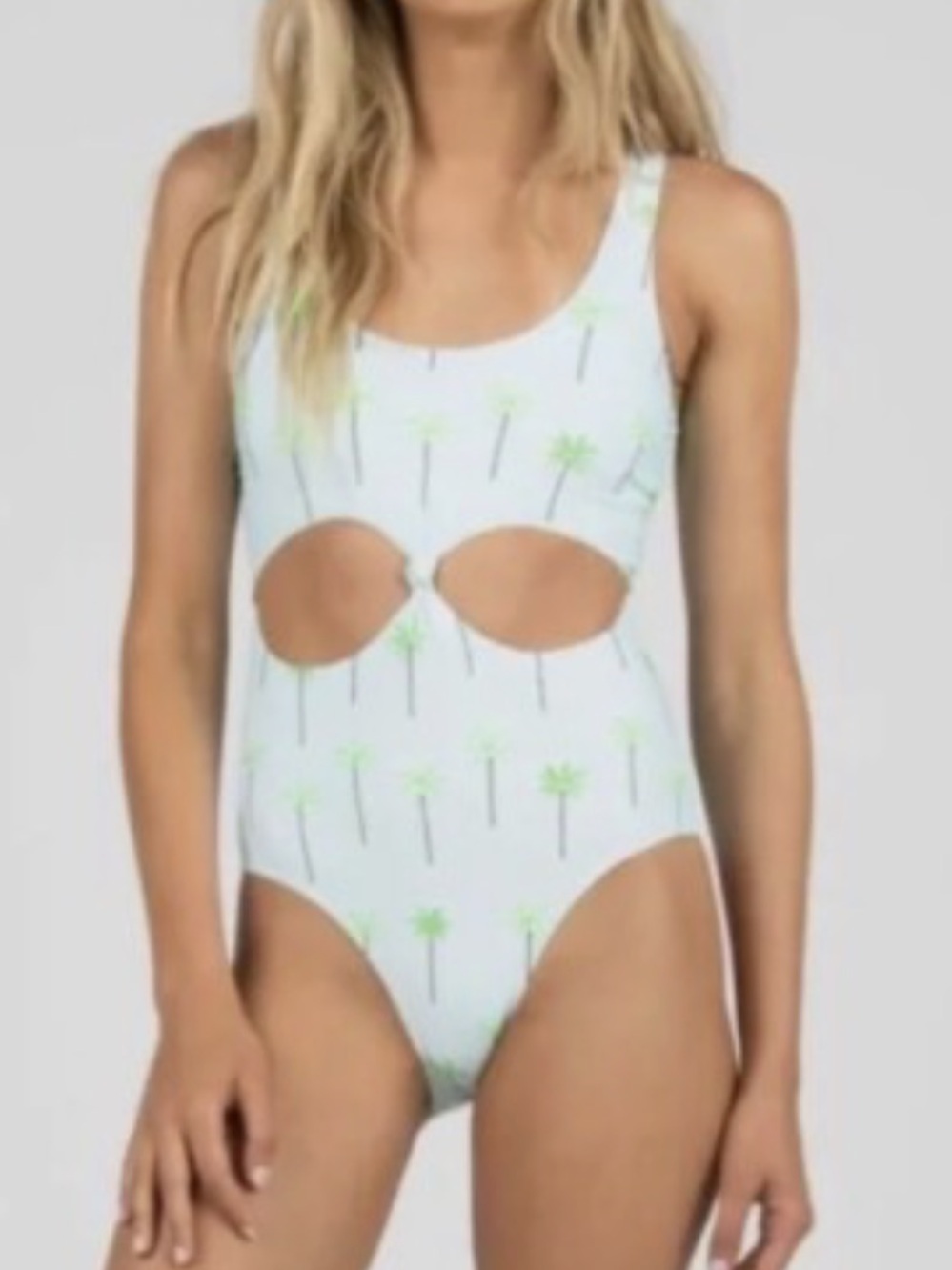 Target Light Blue One-Piece Swimsuit with Green Palm Print